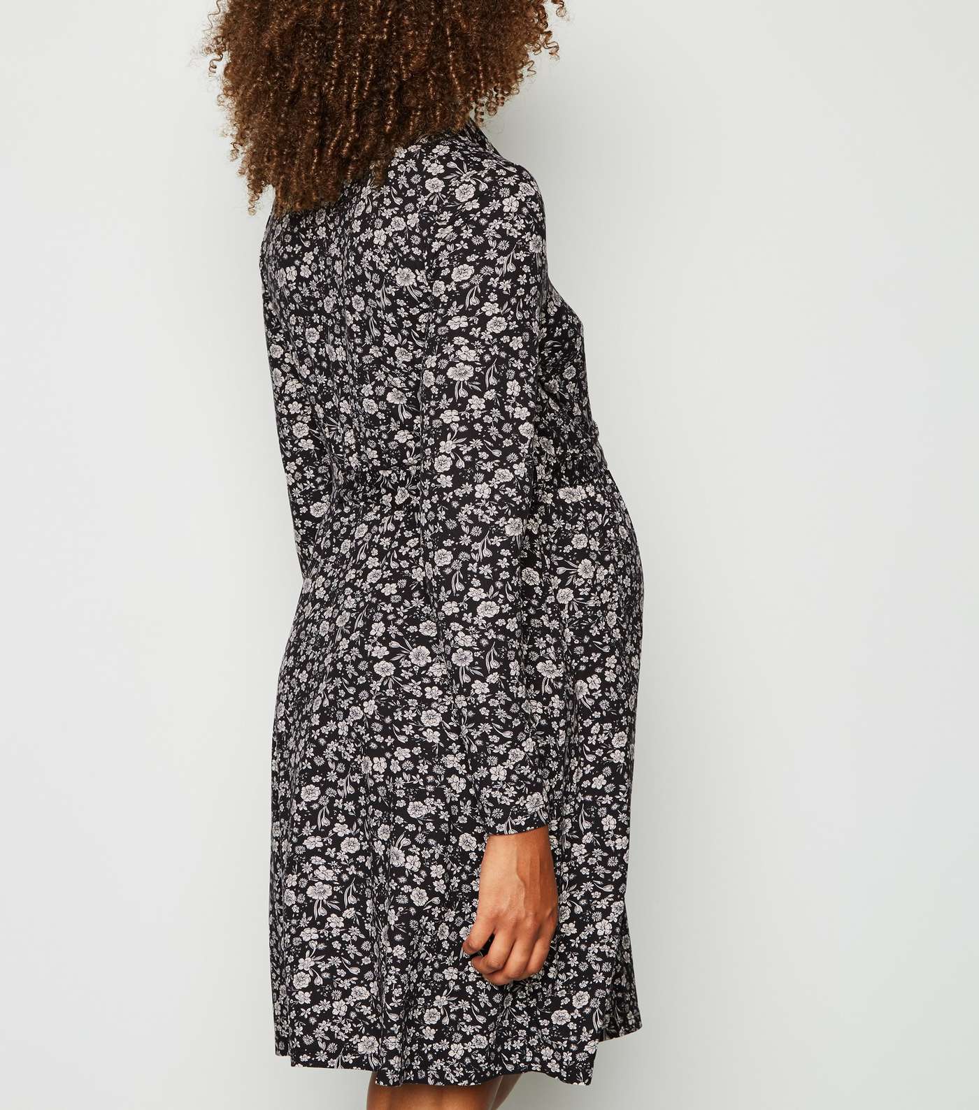 Maternity Black Floral Soft Touch Shirt Dress Image 3