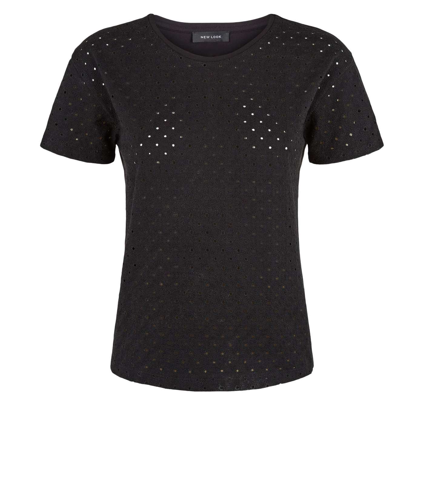 Black Broderie Cotton T-Shirt Image 4