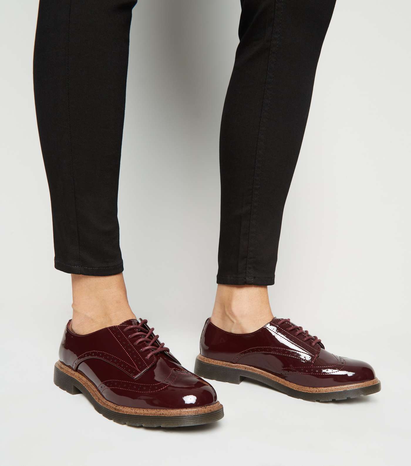 Burgundy Patent Lace Up Brogues Image 2