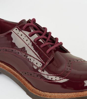 Burgundy Patent Lace Up Brogues | New Look