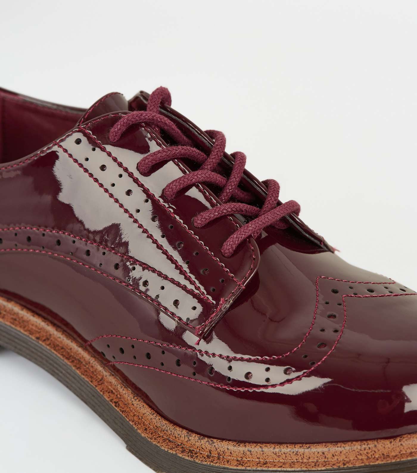 Burgundy Patent Lace Up Brogues Image 4