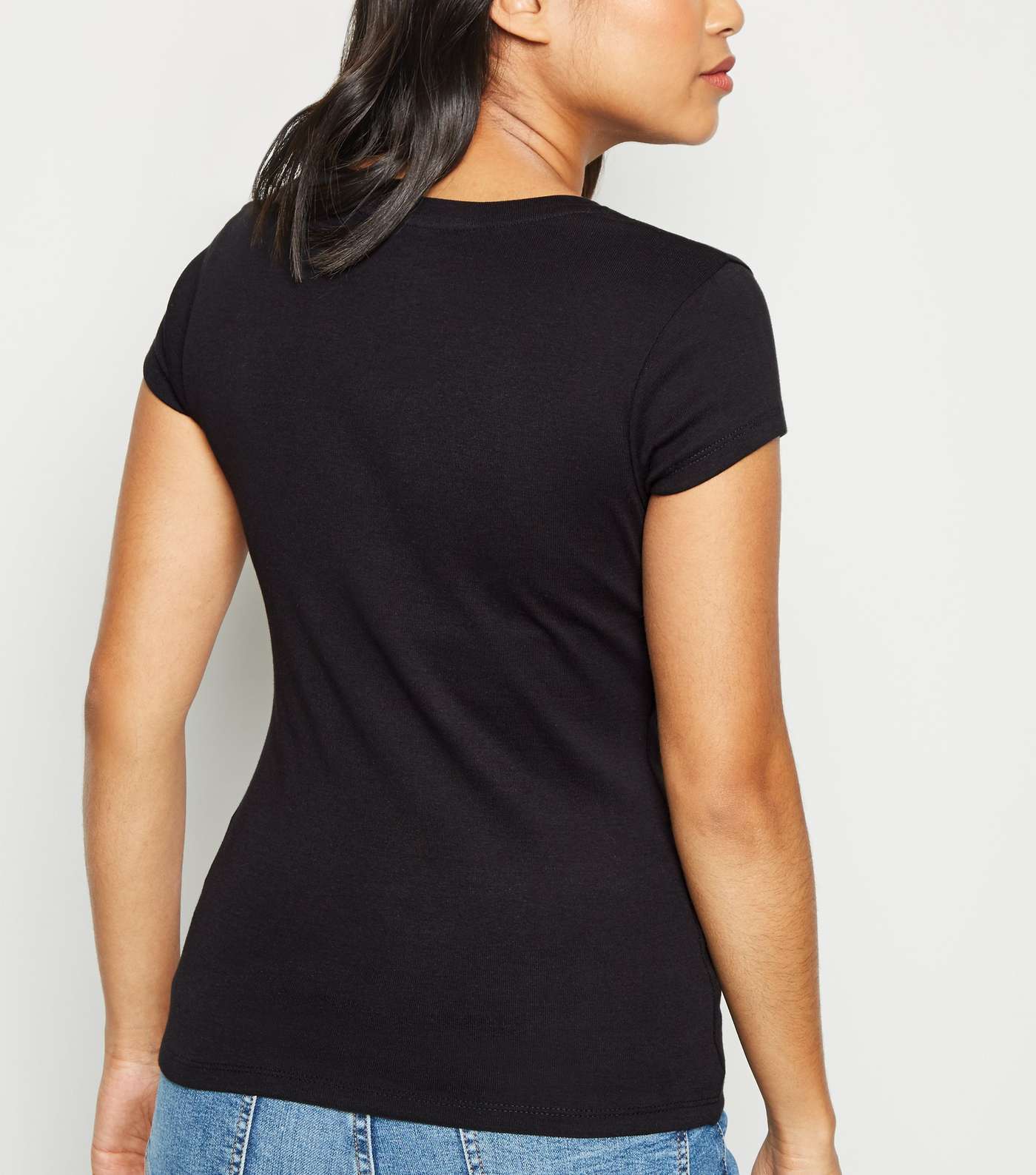 Petite Black Organic Cotton V Neck T-Shirt Image 3