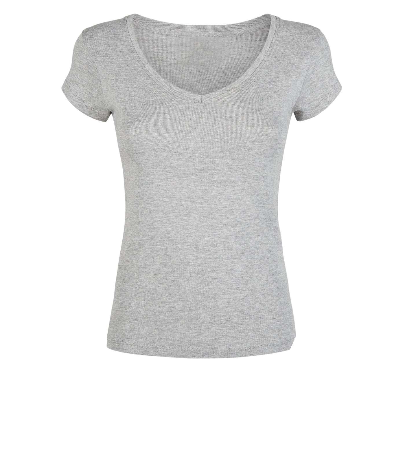 Petite Grey Organic Cotton Blend V Neck T-Shirt Image 4