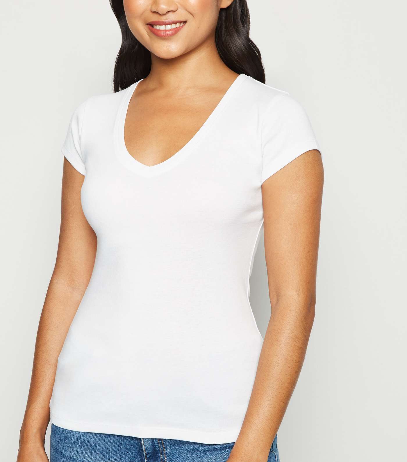 Petite White Organic Cotton V Neck T-Shirt