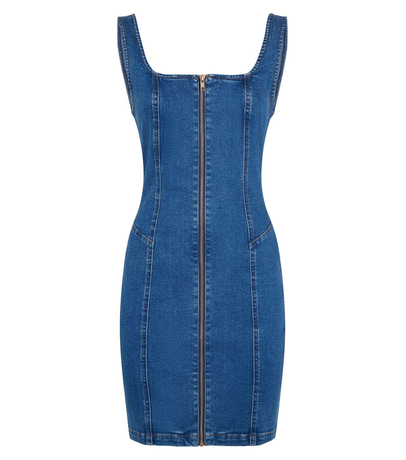 Blue Zip Front Denim Bodycon Dress Image 4