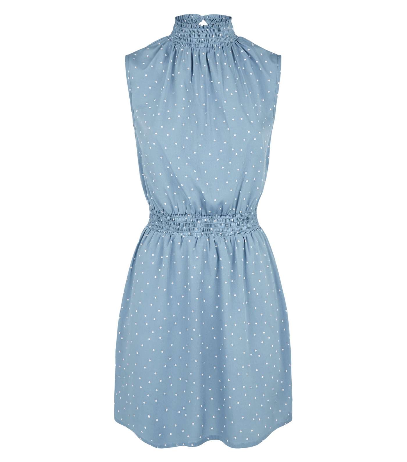 Petite Blue Spot Shirred Neck Dress Image 4