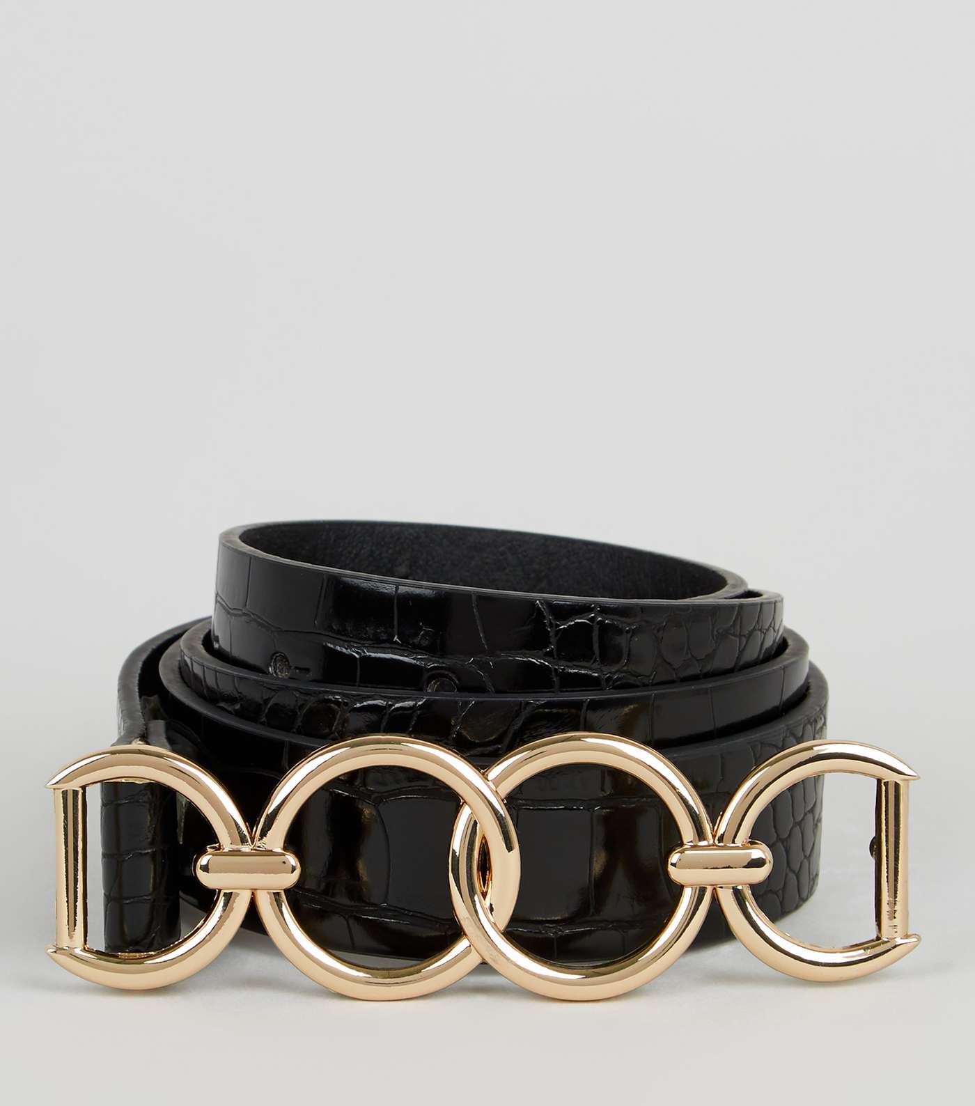 Black Faux Croc Double Ring Buckle Belt Image 2