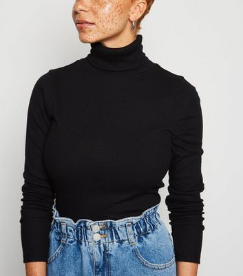 black roll neck long sleeve top