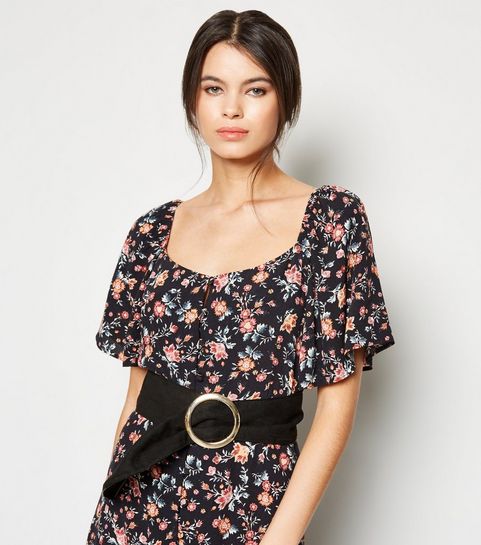 Black Leather-Look Gold Buckle Belt