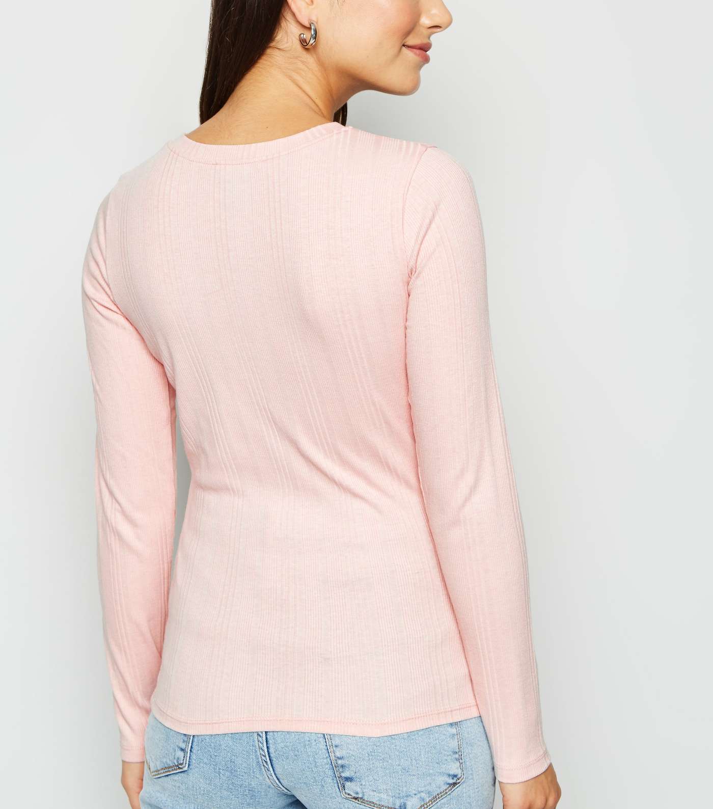 Petite Pale Pink Ribbed Long Sleeve Top Image 3