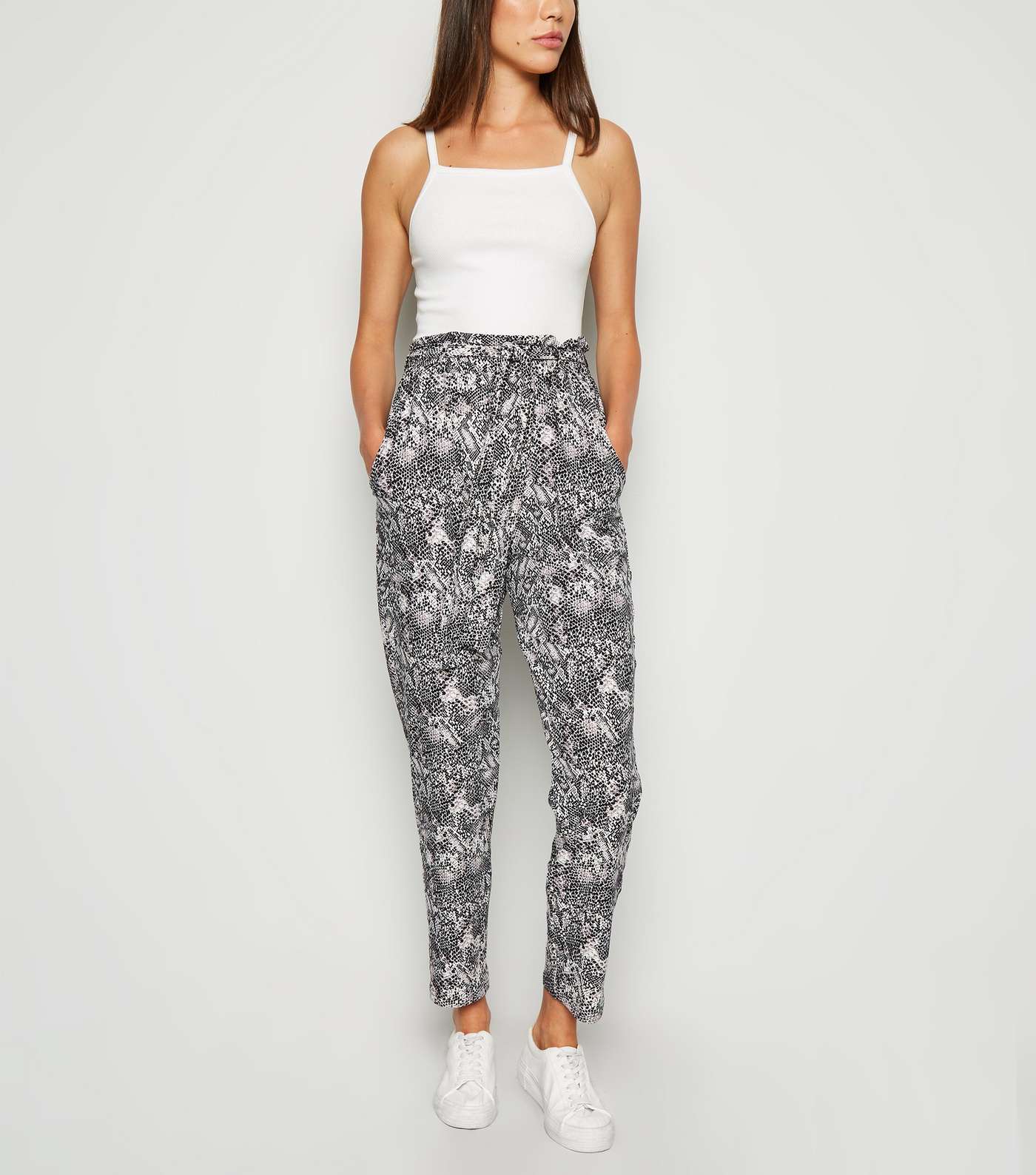White Snake Print Soft Touch High Waist Trousers