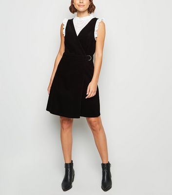 Tall Black Corduroy Wrap Pinafore Dress 