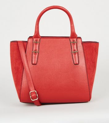 Red Suedette Panel Small Tote Bag New Look