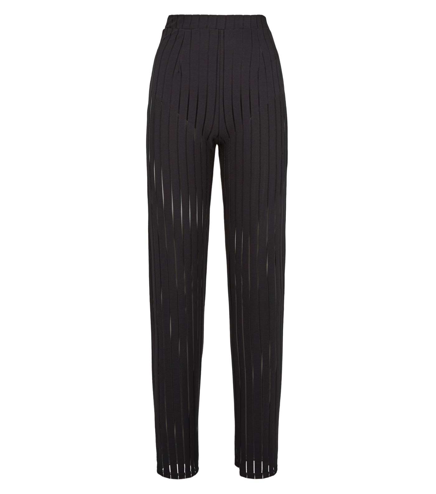 Black Mesh Stripe Wide Leg Trousers Image 4