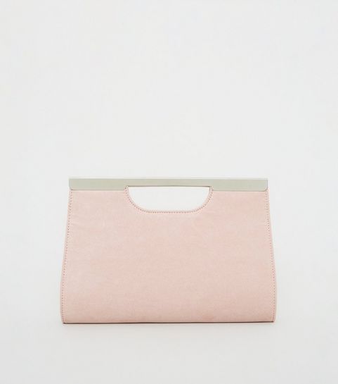Pale Pink Suedette Clutch Bag
