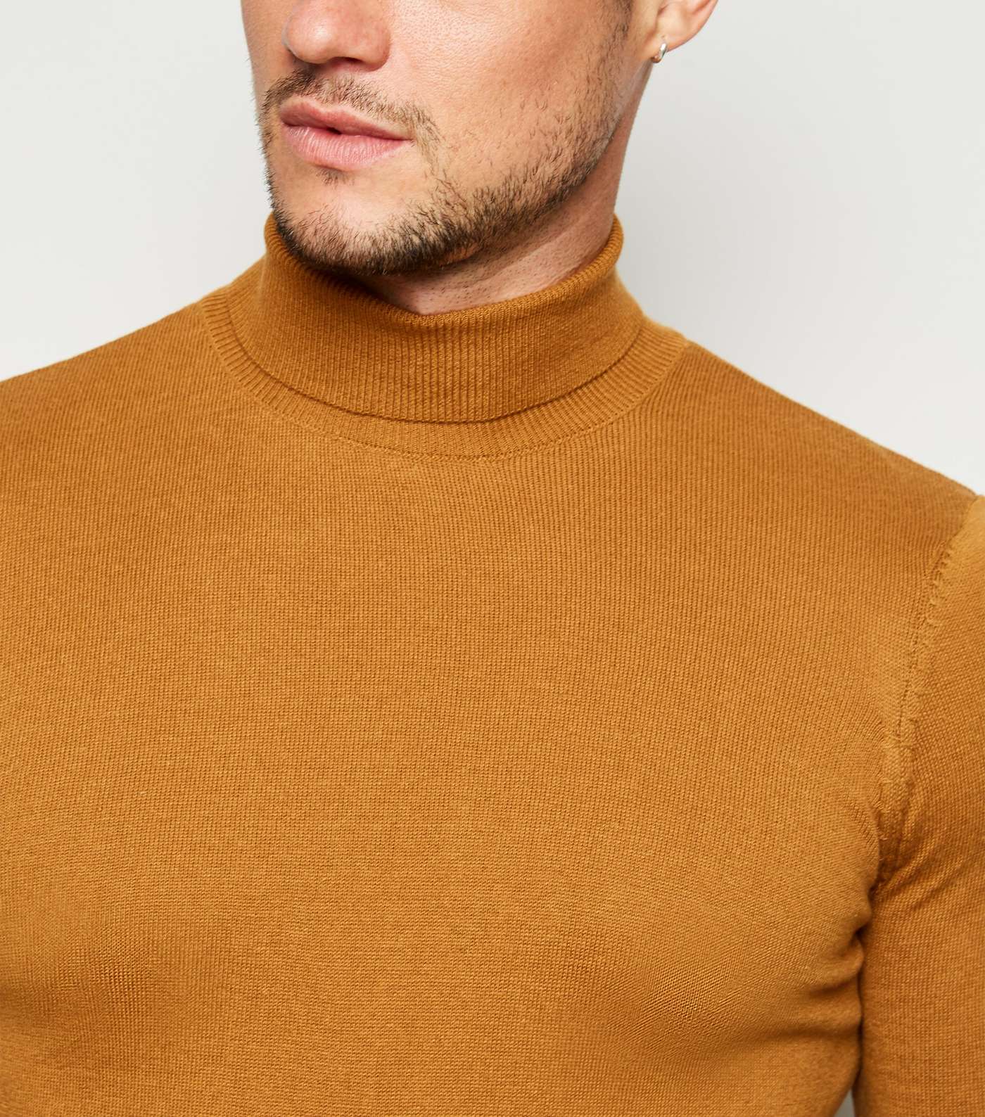 Tan Fine Knit Roll Neck Top  Image 3