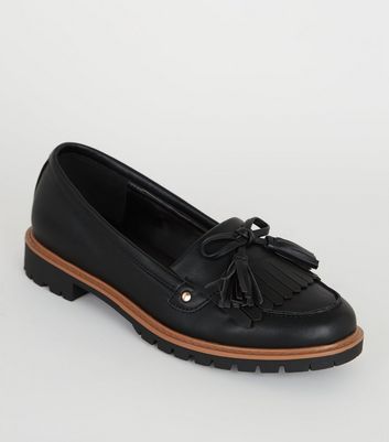 ladies black leather loafers