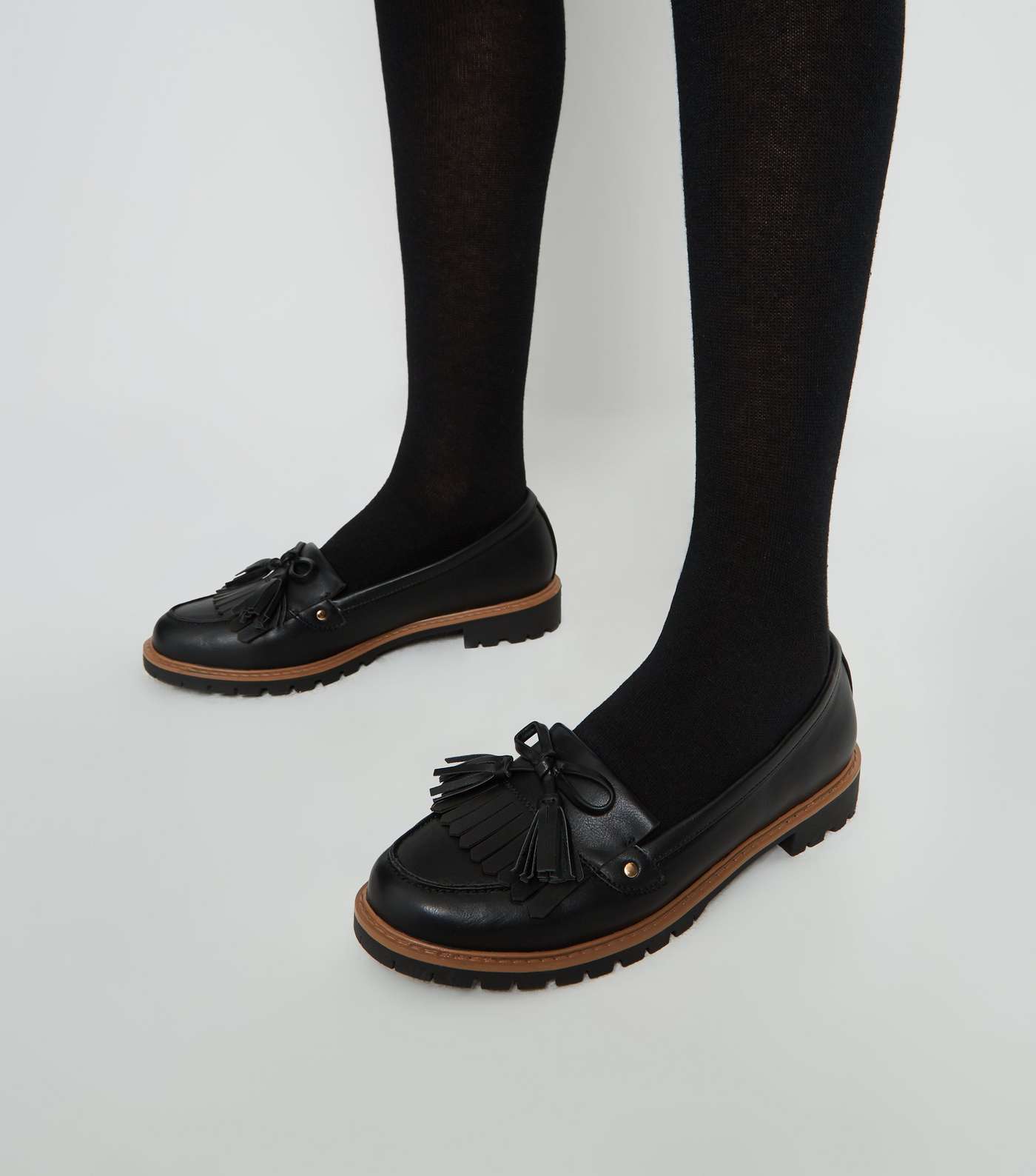 Girls Black Leather-Look Chunky Loafers Image 2