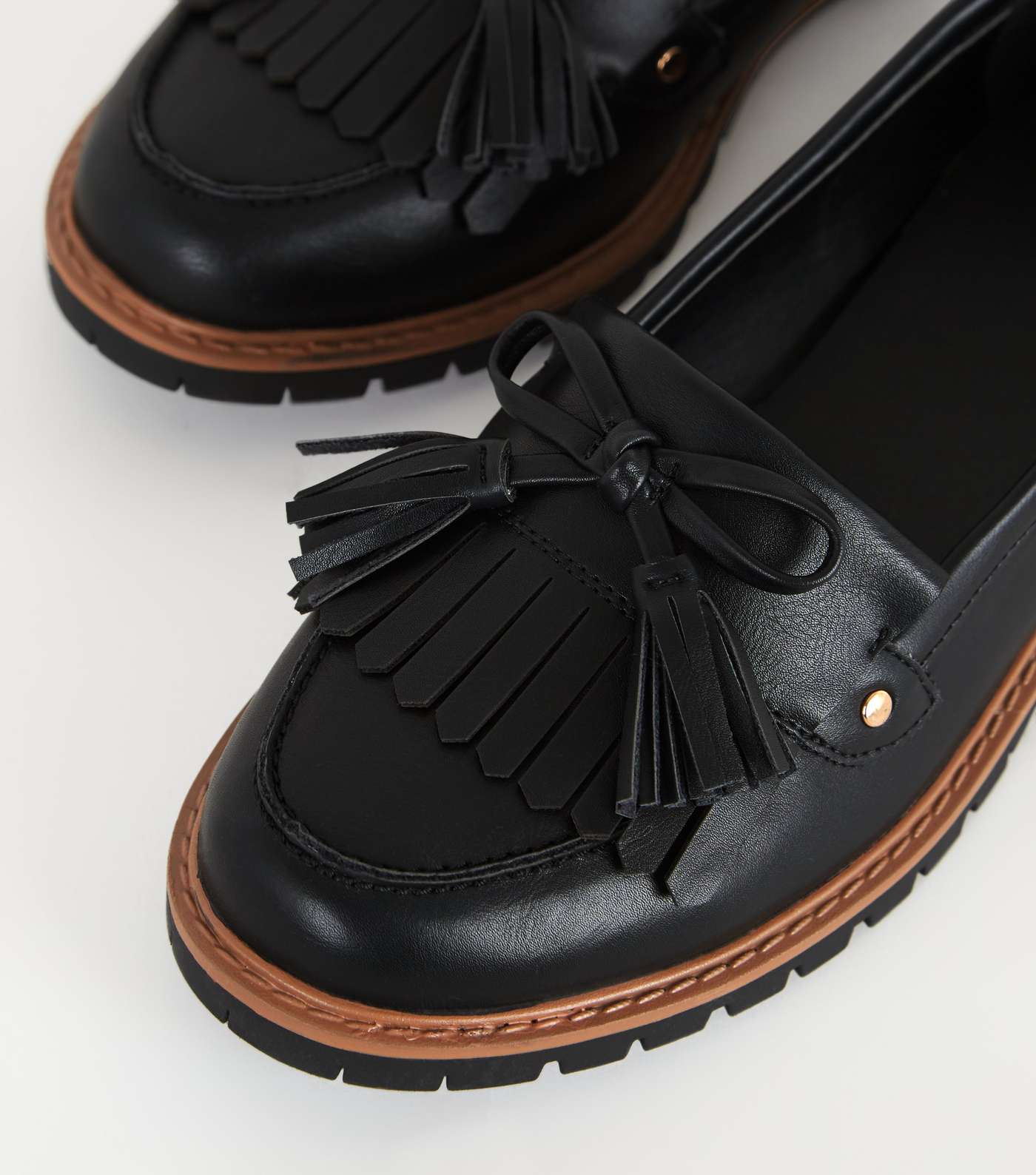 Girls Black Leather-Look Chunky Loafers Image 4