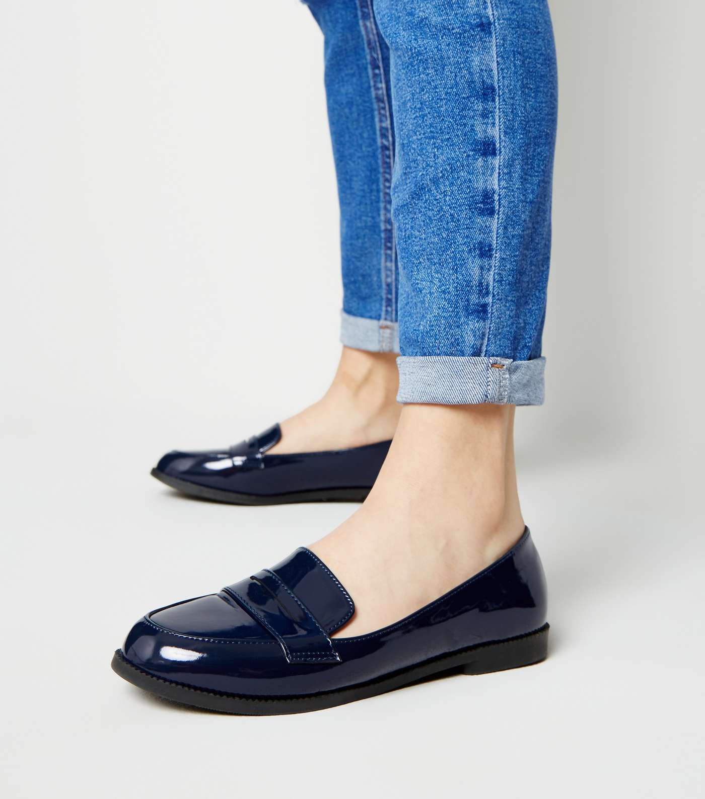 Girls Navy Patent Penny Loafers Image 2