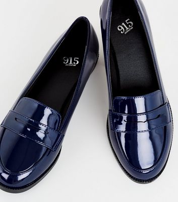 ladies navy patent loafers