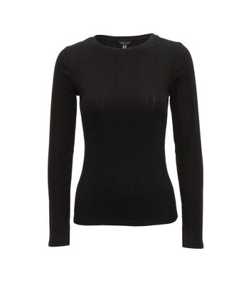 Black Ribbed Crew Neck Long Sleeve Top 