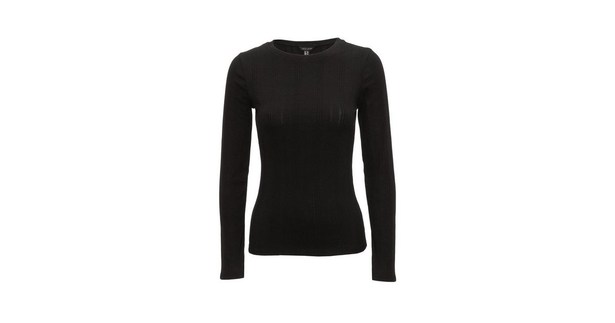 Black Ribbed Crew Neck Long Sleeve Top | New Look