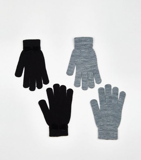 2 Pack Black Bow Trim Gloves