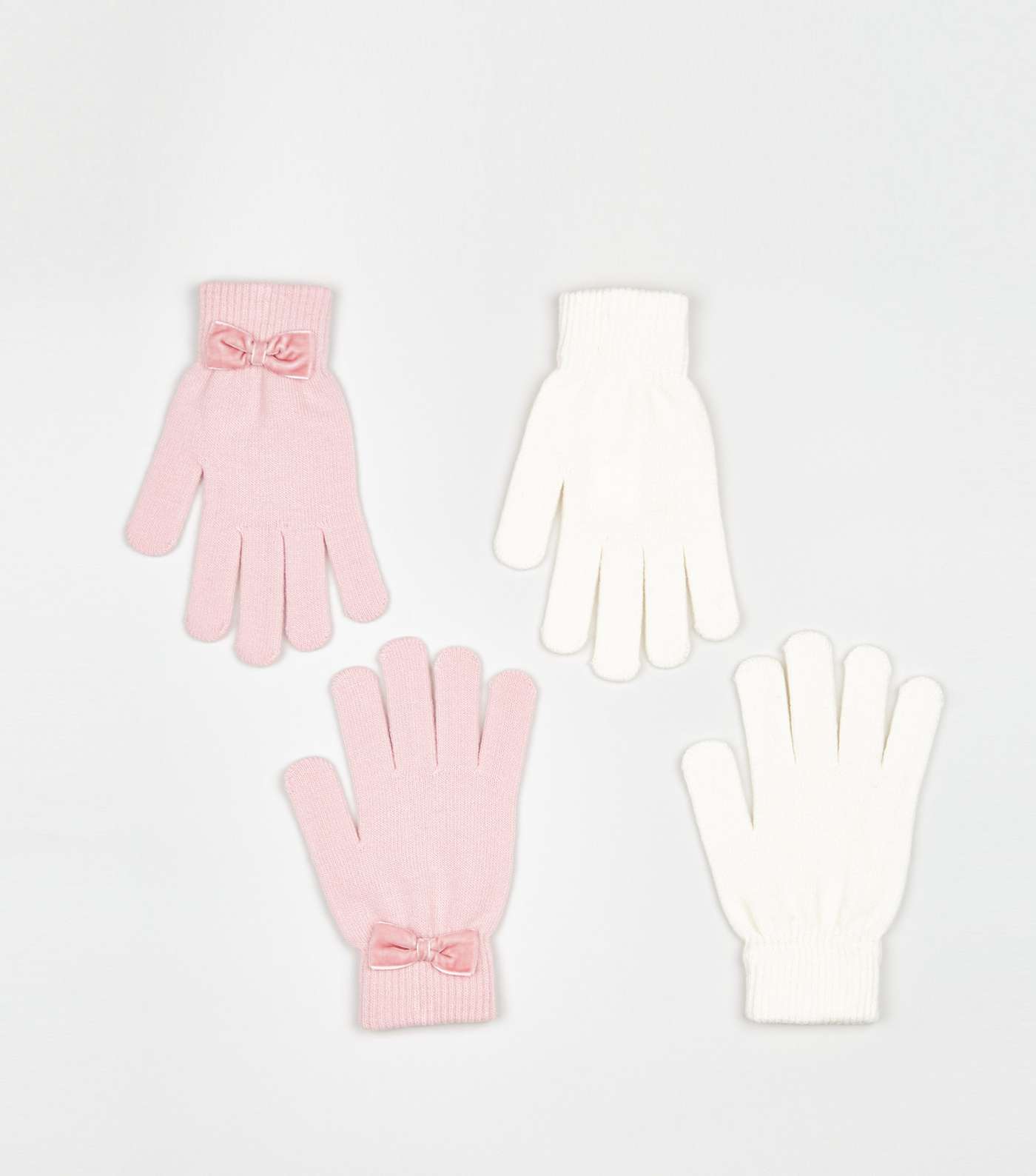 2 Pack Pink Bow Trim Gloves