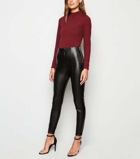 Black Coated Leather-Look Leggings