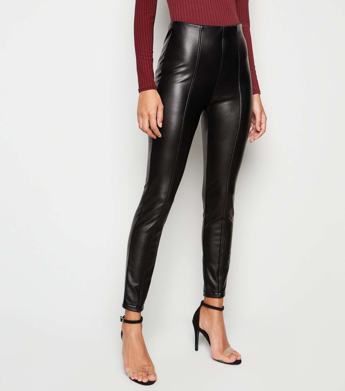 Tall Black Leather-Look Zip Front Leggings