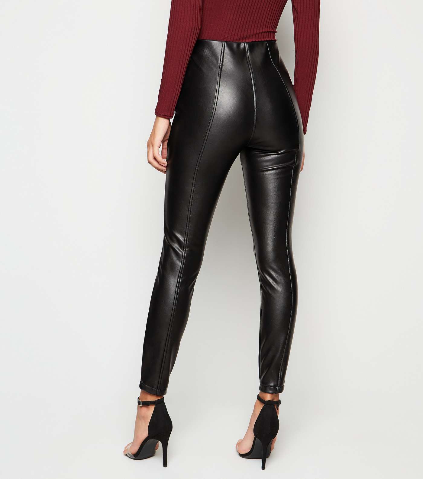 Black Coated Leather-Look Zip Leggings Image 3