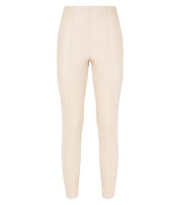 Cream Coated Leather-Look Leggings 