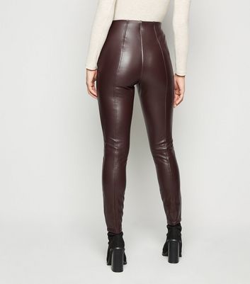 Brown Coated Leather-Look Leggings 