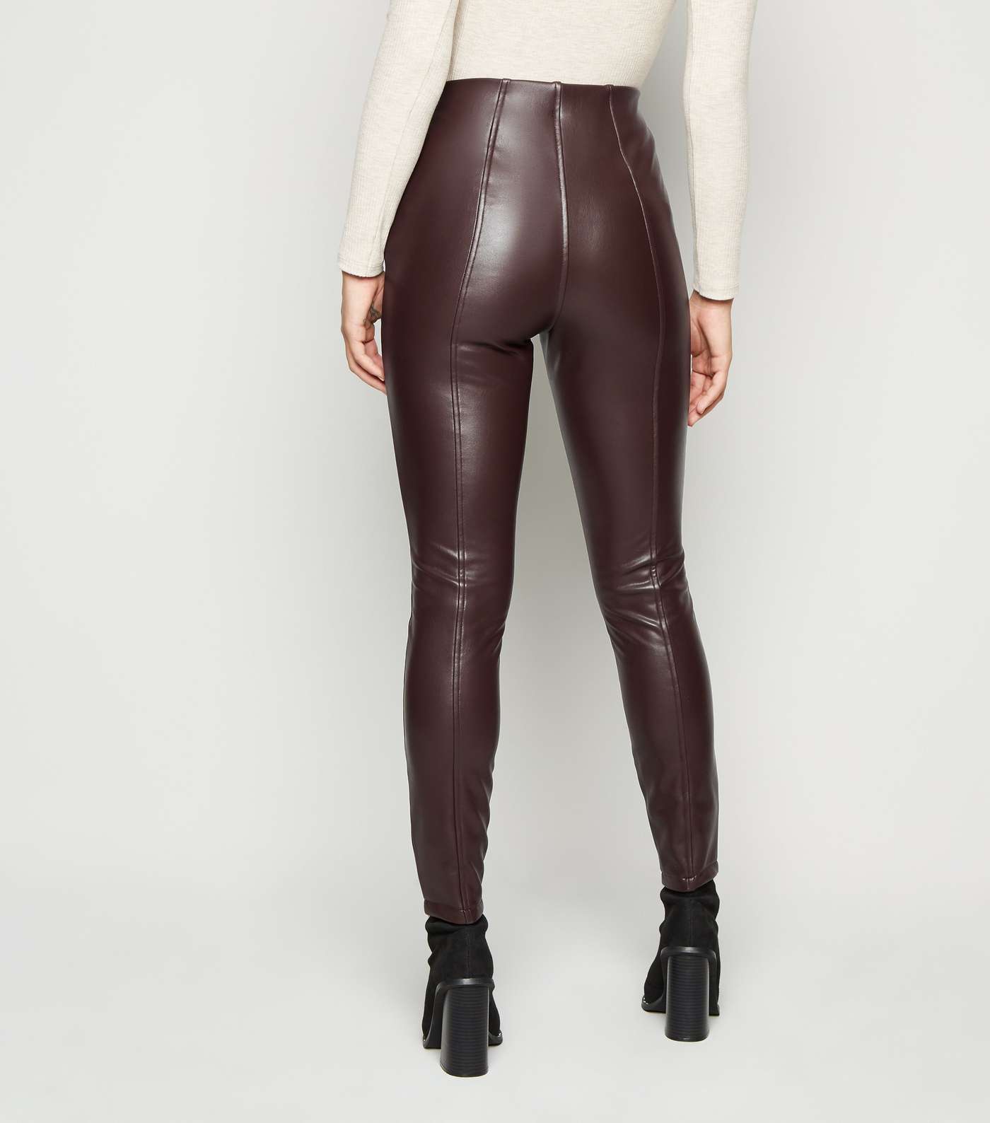 Brown Coated Leather-Look Leggings Image 3