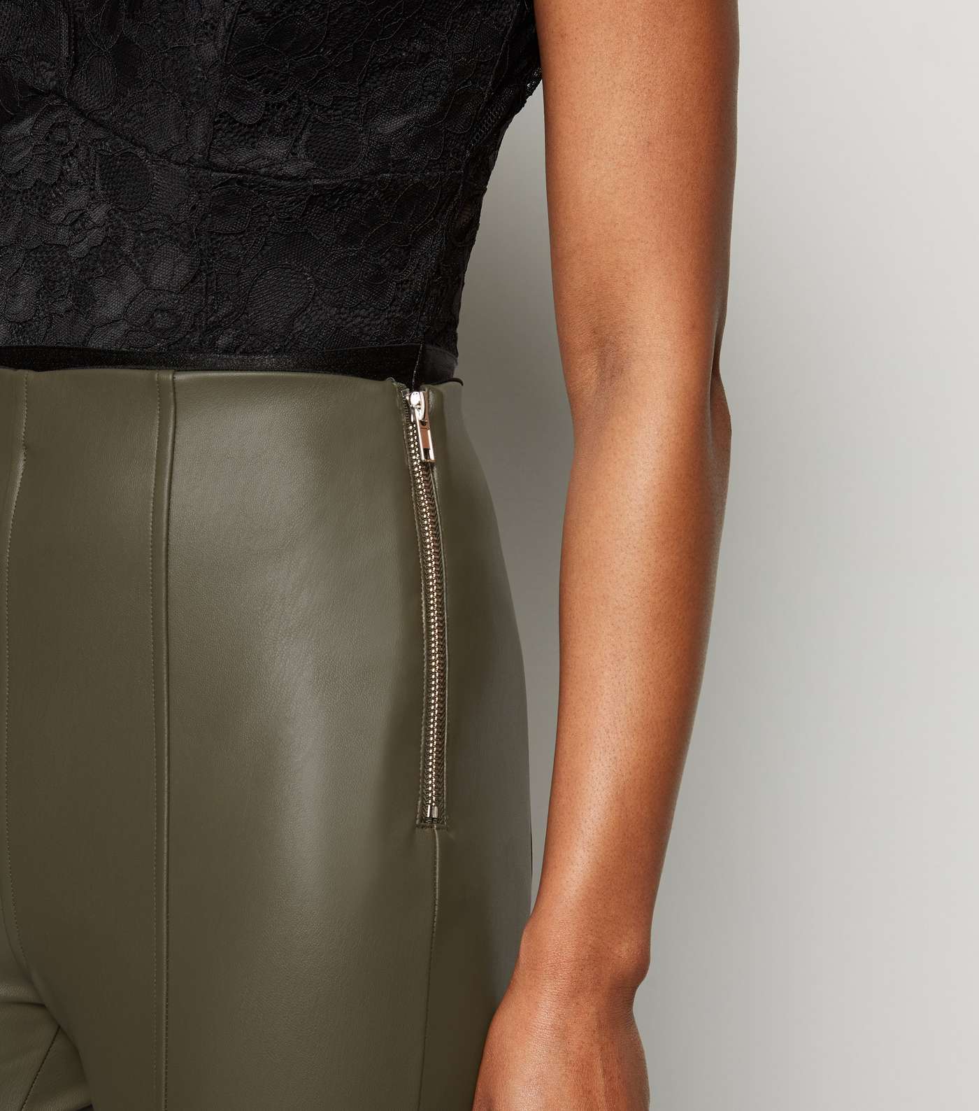 Olive Coated Leather-Look Leggings Image 5