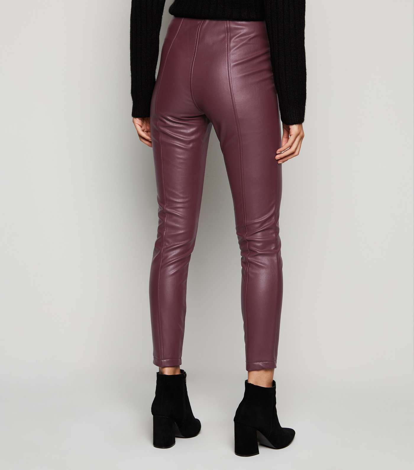 Burgundy Coated Leather-Look Leggings Image 3
