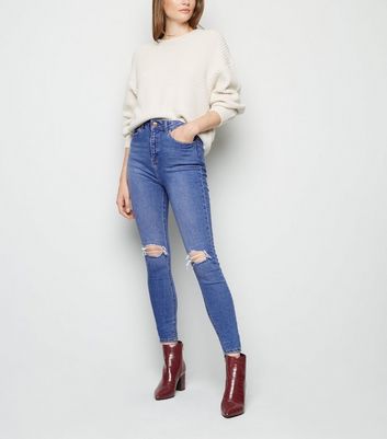 blue ripped high waist super skinny hallie jeans