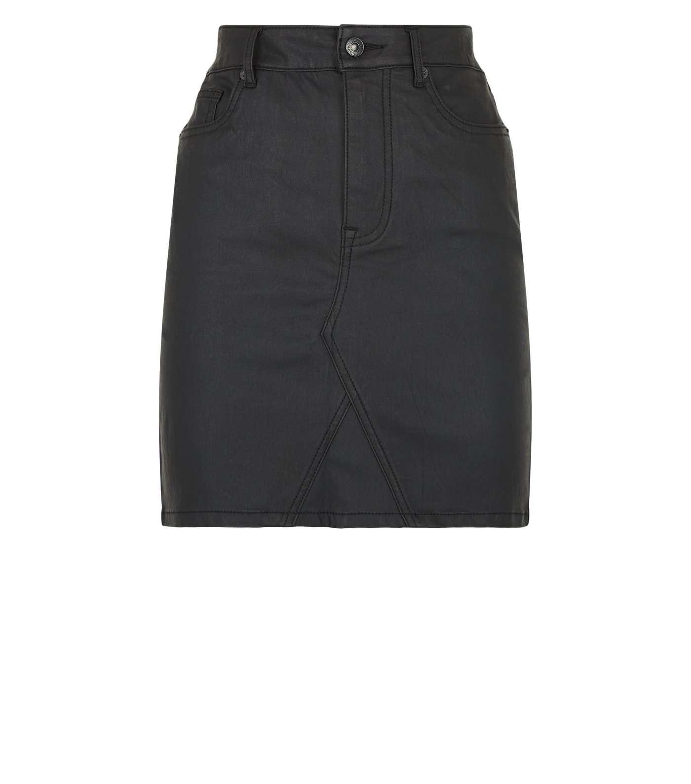 Black Coated Leather-Look Denim Mini Skirt Image 4