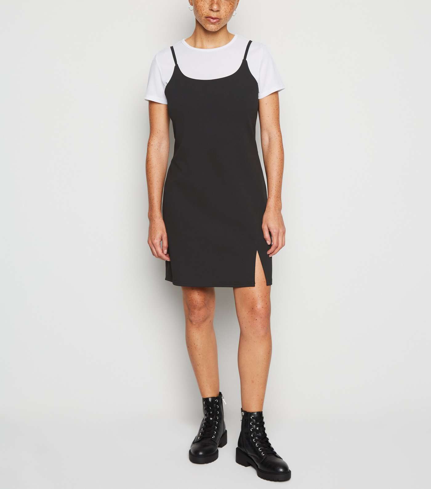 Petite Black 2 in 1 Slip Dress Image 3