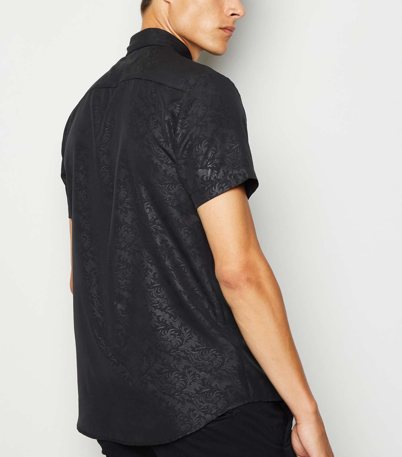 Black Satin Jacquard Short Sleeve Shirt Image 3