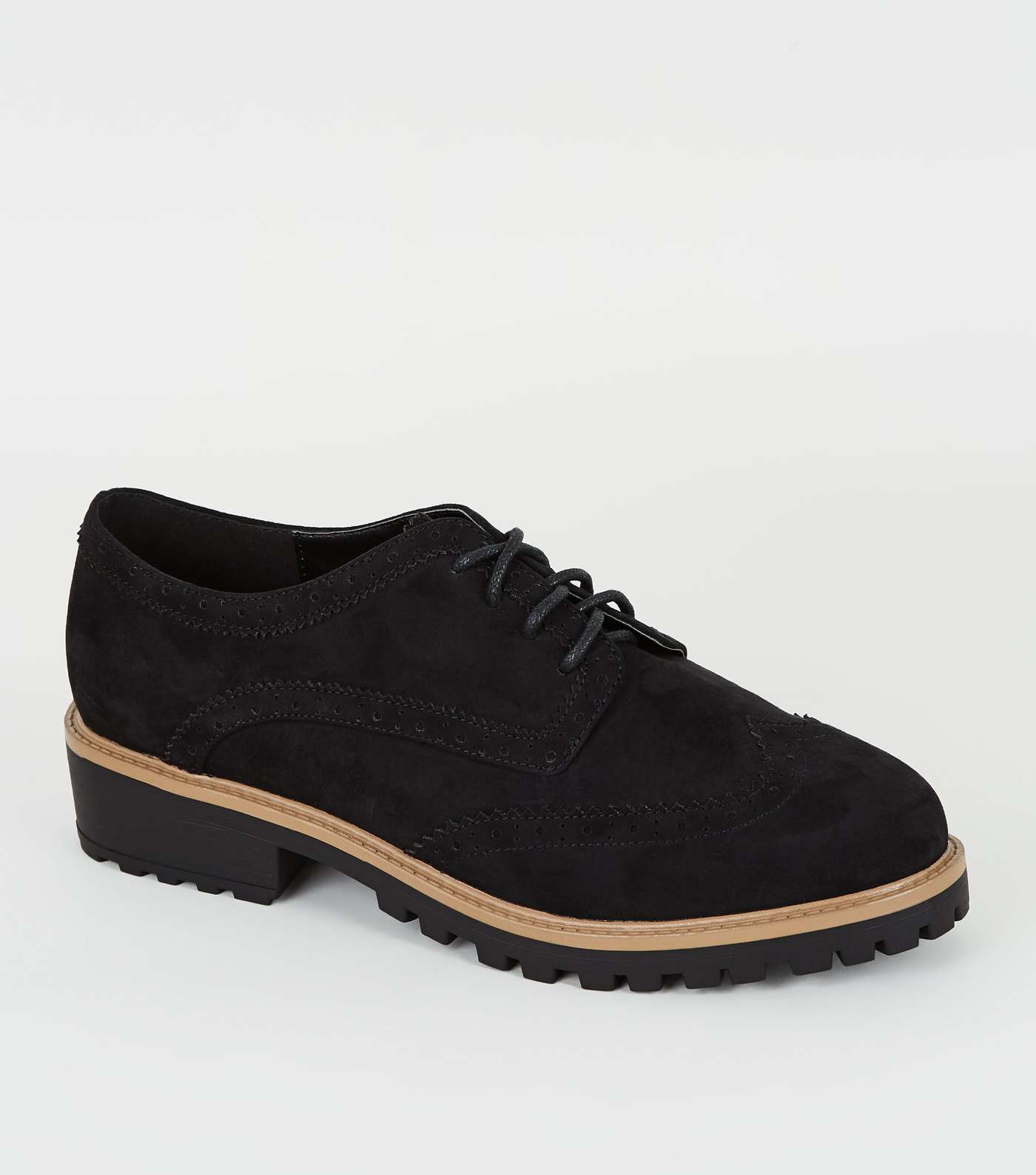 Wide Fit Black Suedette Chunky Brogues
