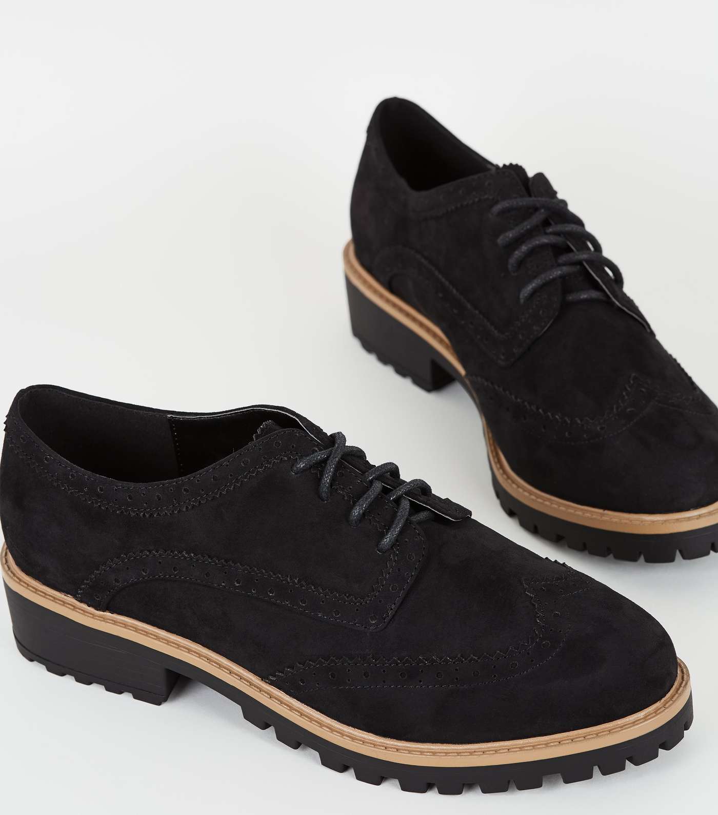 Wide Fit Black Suedette Chunky Brogues Image 3