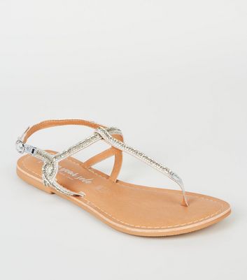 wide fit silver diamante sandals