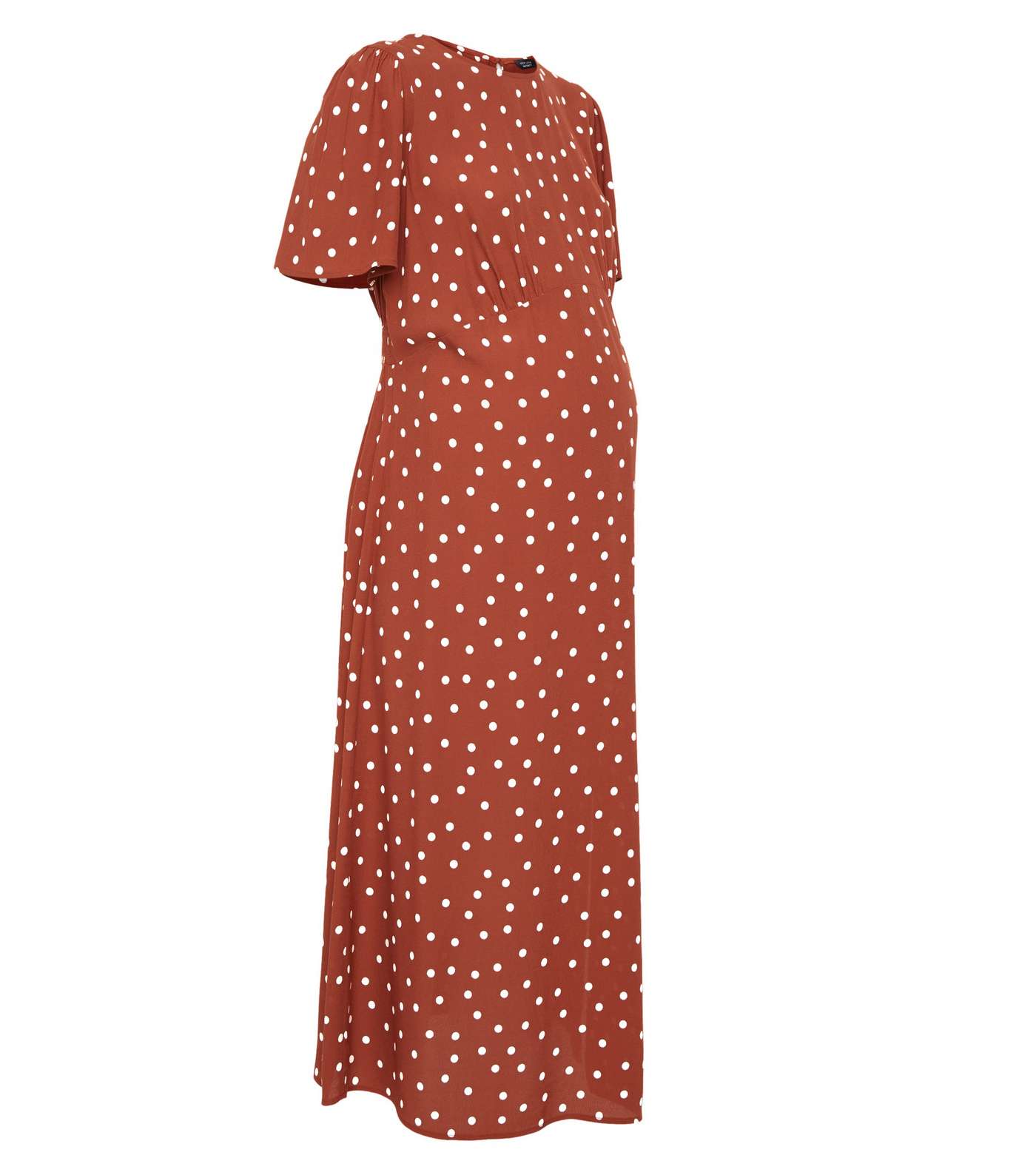 Maternity Brown Spot Split Hem Midi Dress Image 4
