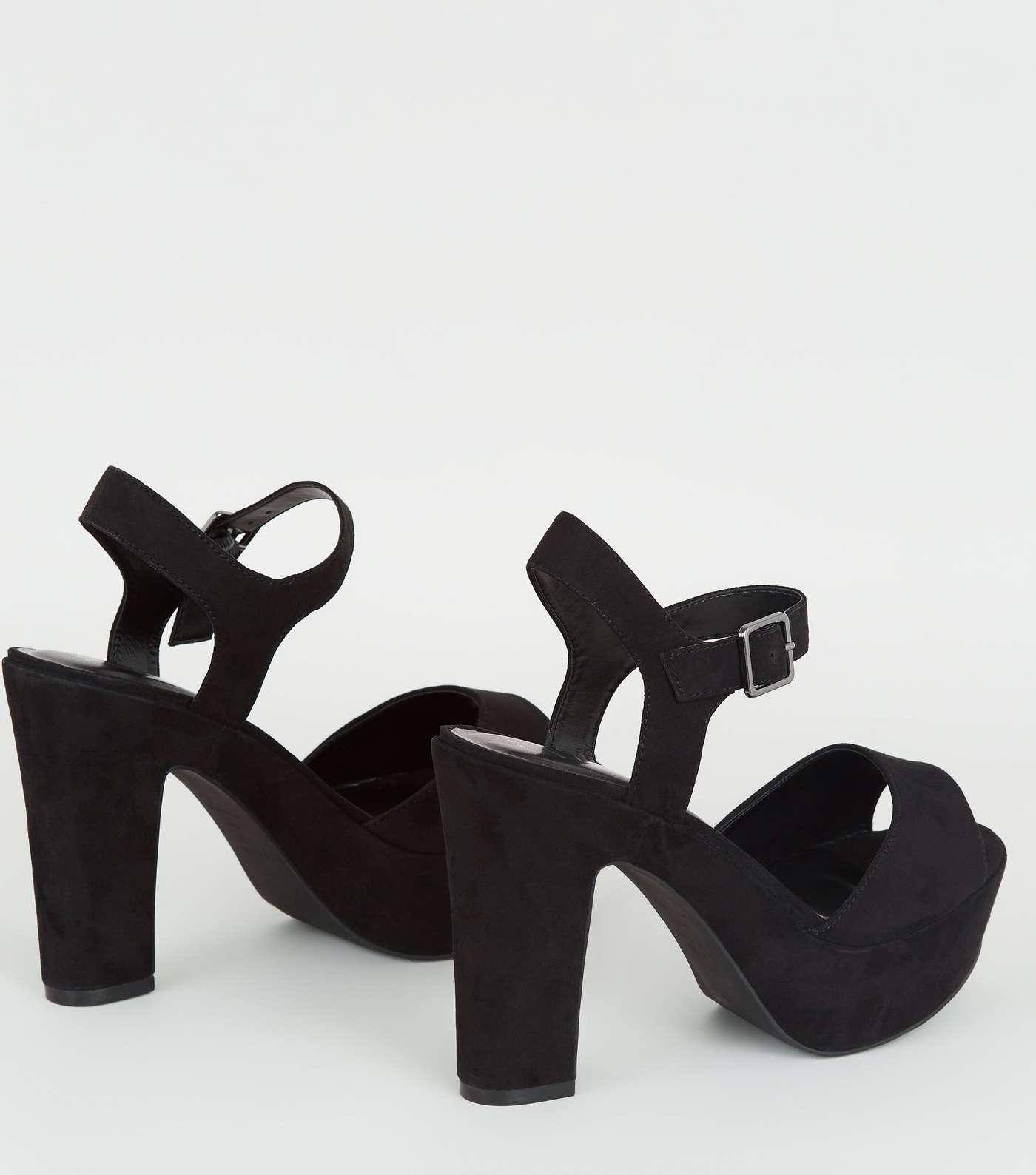 Wide Fit Black Suedette Platform Heeled Sandals Image 3