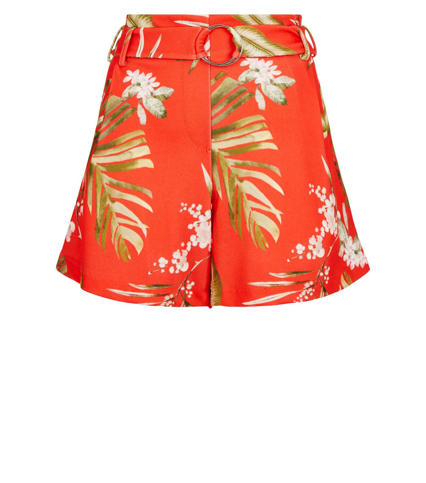 Cameo Rose Red Tropical Belted Shorts  Image 4