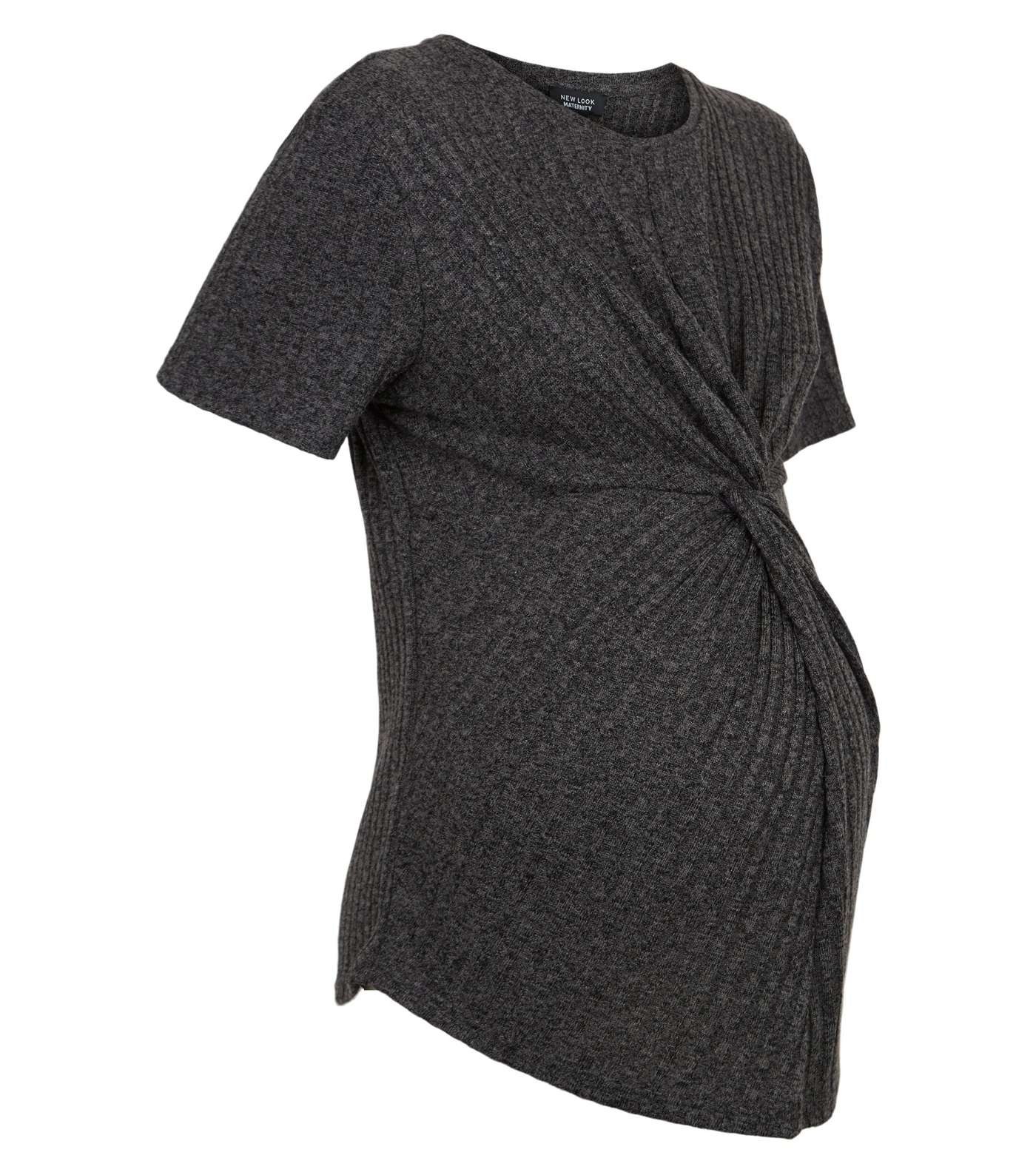 Maternity Grey Ribbed Knit Twist Top Image 4