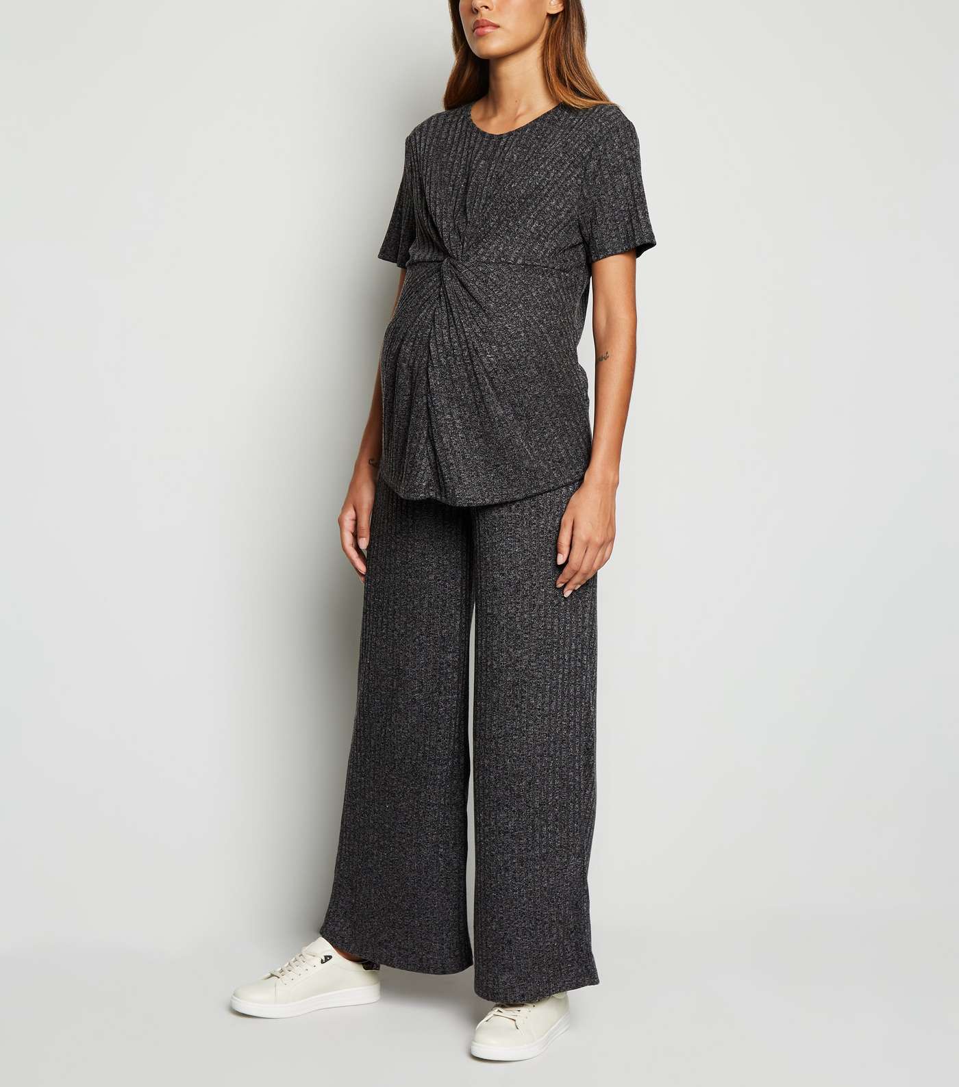 Maternity Grey Ribbed Knit Trousers