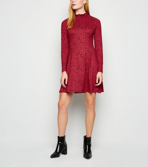 Red Floral Soft Touch Long Sleeve Dress